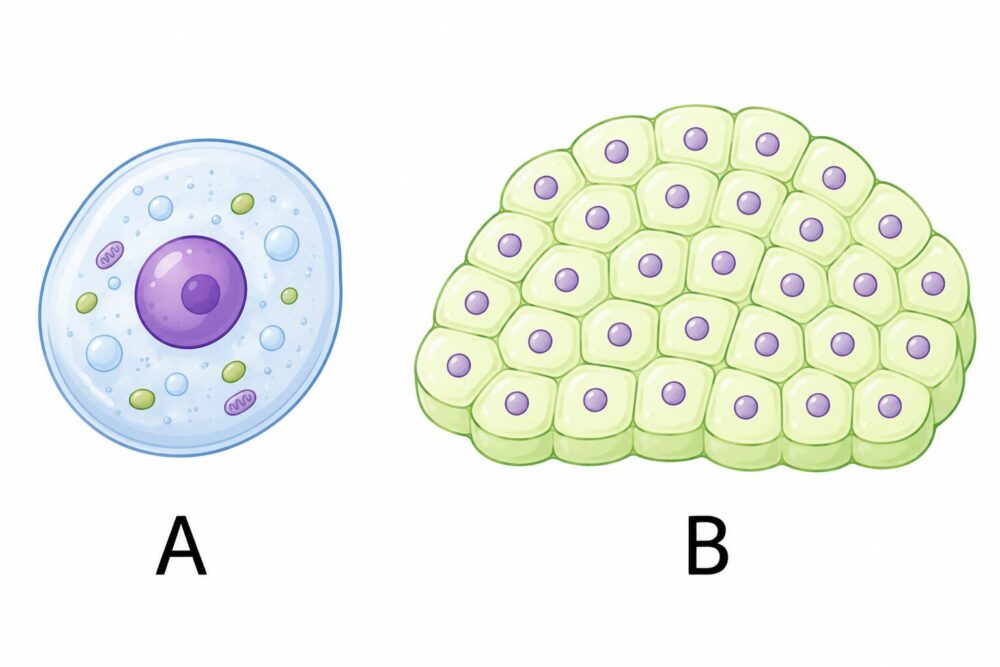 単細胞生物と多細胞生物を比べる図