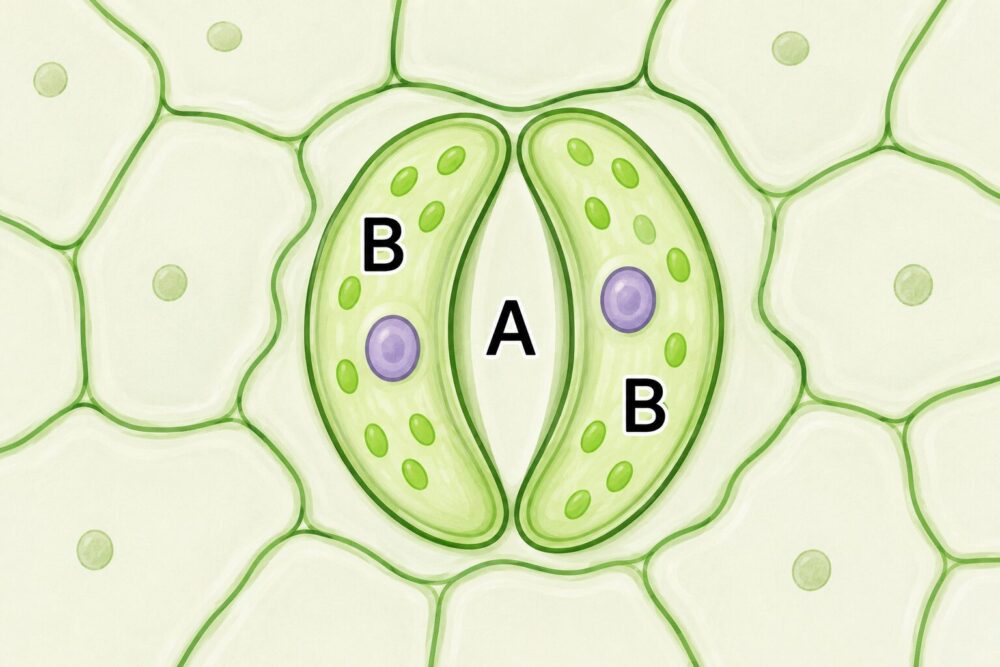 気孔と孔辺細胞のつくりを示す図