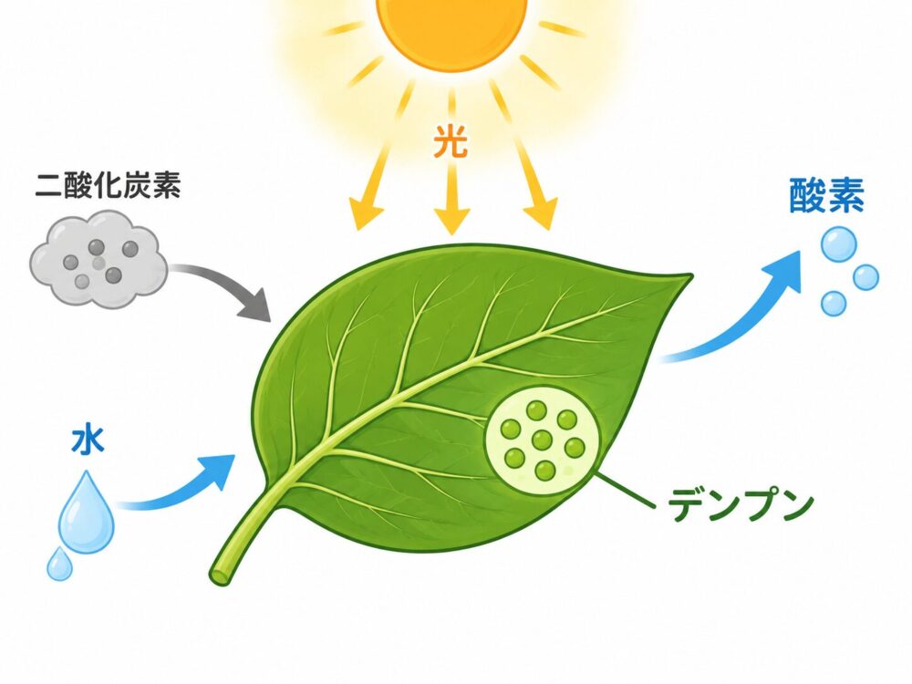 光合成の材料とできるものを示す図