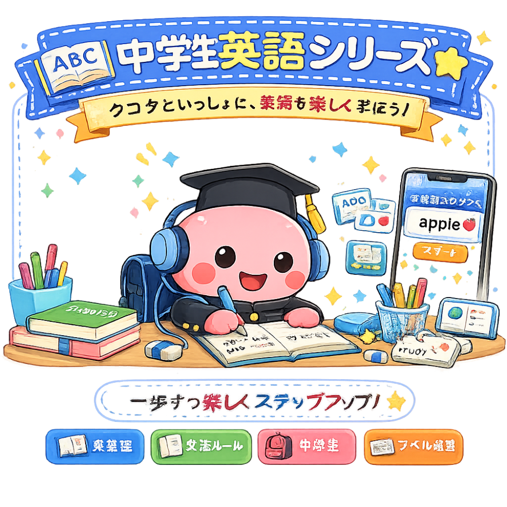 制服姿で中学英語を勉強するタコタ