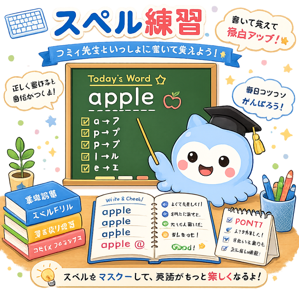 英単語のスペルを練習するタコタ