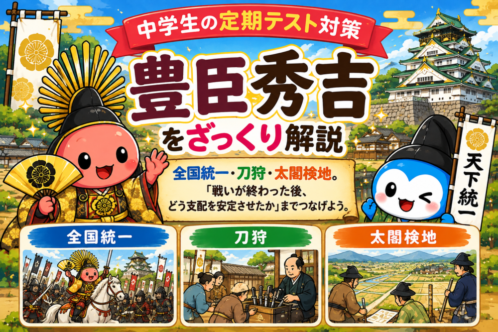 豊臣秀吉をざっくり解説。全国統一・刀狩・太閤検地と兵農分離を学ぶ定期テスト対策